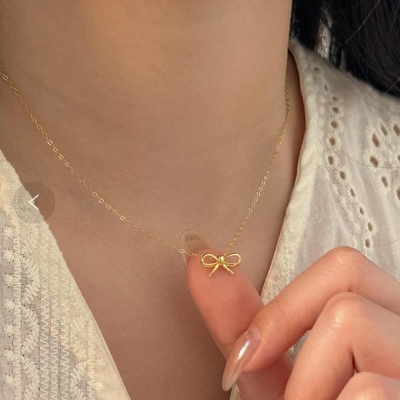 925 Sterling Silver Jewelry - 925 Sterling Sikver Gold Bow Necklace